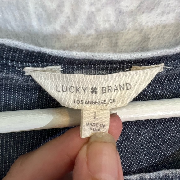 GORGEOUS LUCKY BRAND TOP L LARGE EMBROIDERED GRAY BURNOUT 792 PINK ROSES WHITE - Picture 9 of 14